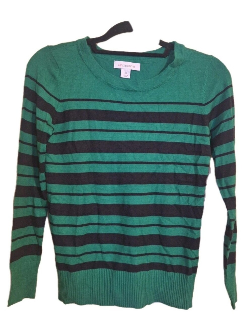 Liz Claiborne Green Striped Lightweight Sweater Shirt Long Sleeves NWT Size XS